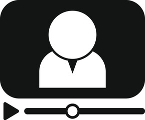 Poster - black and white icon of a video player interface showing a businessman making a presentation