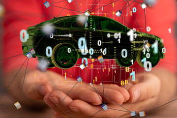 Poster - Autonomous car with HUD graphic of Navigation system driving