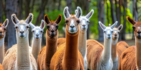 Llamas in the Forest Roaming Together. Concept Llamas, Forest, Roaming, Wildlife, Animals