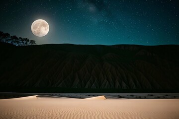 Wall Mural - night view with full moon, dark mountains