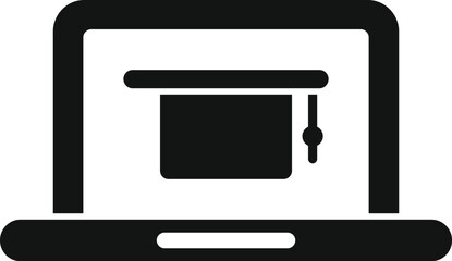 Poster - icon of online education featuring a graduation hat displayed on a laptop screen, symbolizing digita