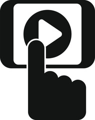 Poster - black glyph icon for a hand pressing the play button on a smartphone screen