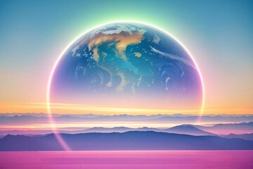Wall Mural - beautiful landscape with rainbow and faint shadows of the world.