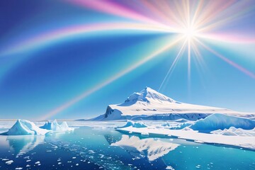 Wall Mural - a lone ship sails across a vast blue ocean under a bright sky with fluffy white clouds