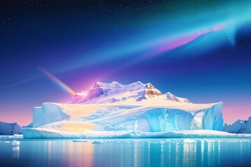 Wall Mural - a majestic iceberg sculpted by nature floats in a sea under a sky ablaze with the aurora borealis