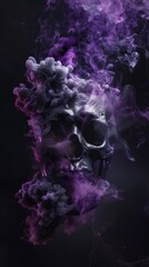 Sticker - A skull with purple smoke surrounding it