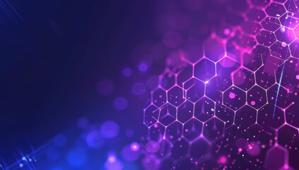 Poster - purple and blue background with glowing hexagons and lines generative ai
