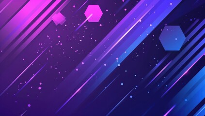 Poster - purple and blue background with glowing hexagons and stripes, glowing lines, dark purple and light m