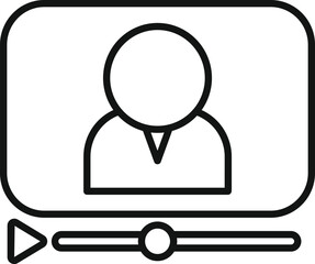 Poster - line icon of video player interface showing businessman giving online presentation