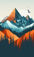 Wall Mural - A mountain range with a bird flying in the sky