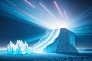 Wall Mural - sunlit iceberg landscape under a partly cloudy sky.