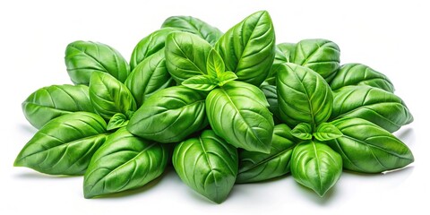 Wall Mural - Isolated fresh green basil leaves for organic use, basil, green, leaves, organic, isolated, herb, plant, ingredient, culinary