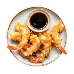 Wall Mural - A Plate of Fried Japanese Tempura Shrimp Isolated on a Transparent Background