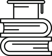 Poster - line art icon of a graduation cap perched atop a pile of textbooks, symbolizing academic achievement