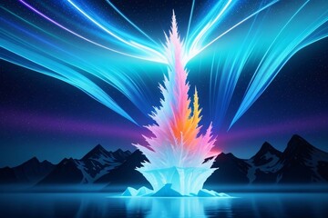 Wall Mural - dreamy landscape with a magic fountain reflecting a rainbow under a starry summer sky