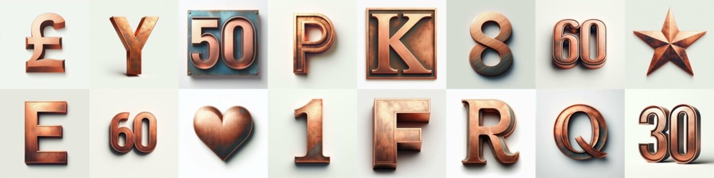 Patina copper metal Lettering Typeface. AI generated illustration