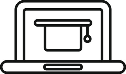 Poster - line art style icon of a laptop showing a graduation hat representing online learning and degree pro