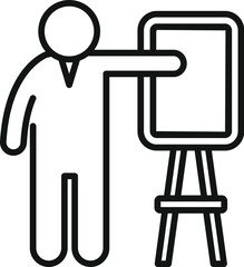 Poster - simple line icon of a businessman pointing at a blank flip chart during a work presentation