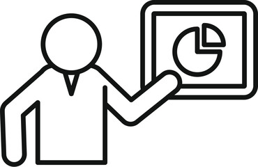 Poster - businessman is pointing at a pie chart on a whiteboard during a business presentation