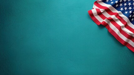 plain teal background with a USA flag theme in the corner and copy space for text on the right