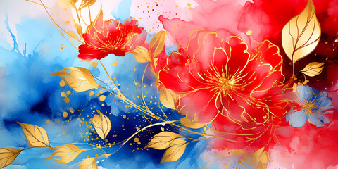 Sticker - multicolor watercolor illustration of colorful flowers abstract background