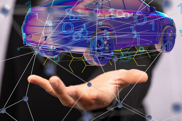 Poster - Autonomous car with HUD graphic of Navigation system driving