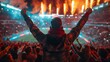 © svastix - Fan at a football stadium with arms up among fireworks and lights