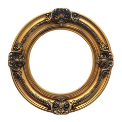 Wall Mural - gold oval frame isolated, circle metal picture frame, cut out