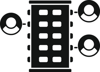 Poster - Black glyph icon for business network connecting people in an office building