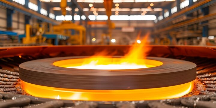 Steel Production in Industrial Furnaces for Metal Fabrication. Concept Steel Production, Industrial Furnaces, Metal Fabrication, Manufacturing Process