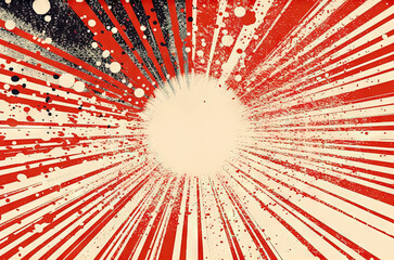 Wall Mural - Sun burst in retro style with grungy dots. Vintage sun rays background.