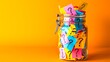 © Irina Ukrainets - Colorful sticky notes with question marks in a glass jar on a vibrant orange background. Conceptual image for creativity, brainstorming, and problem-solving. Isolated and bright composition. AI