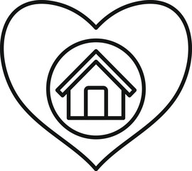 Poster - line art icon of a house inside a heart shape representing the concept of home love and security