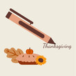 © Algina - Flat Design Thanksgiving Illustration with Pen and Pie ,Pumpkin,Sunflower,Leaf