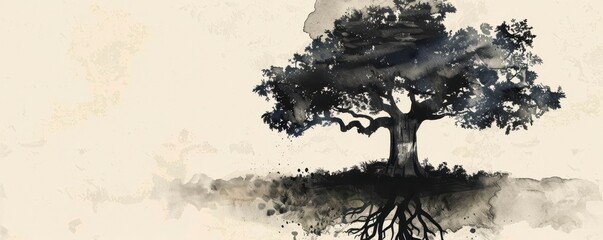 Wall Mural - A tree with its roots in the ground and branches reaching up