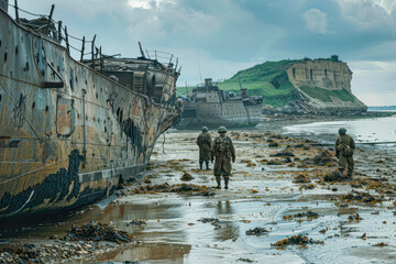 Wall Mural - Efficient D-Day Deployment: Allied Troops Streamline Normandy Landings