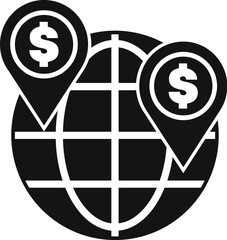 Poster - simple black and white icon representing global finance and international money transfer