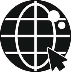 Poster - Black and white icon of a cursor clicking on planet earth representing global business and connectivity