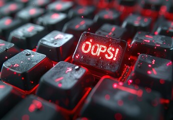 Poster - A keyboard with a red button that says 