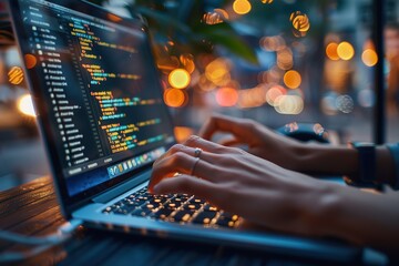 Poster - a person is typing on a laptop computer