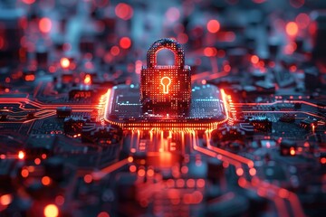 Poster - A computer chip with a red key on it
