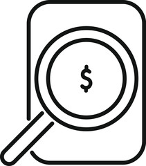 Poster - line icon of a magnifying glass over a dollar sign, representing the concept of searching for invest