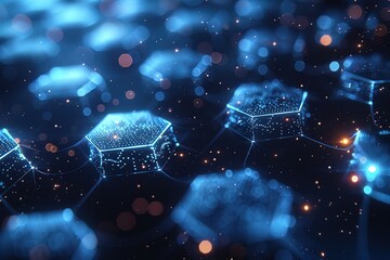 Poster - A blue and white image of a cluster of hexagons