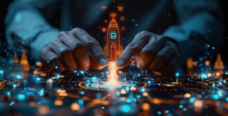 Poster - The rocket is surrounded by a lot of glowing lights