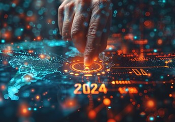 Poster - A hand is pointing to the year 2024 on a screen