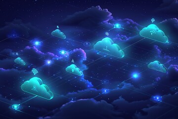 Poster - The clouds are illuminated with a blue and green glow
