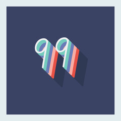 Digit or number 99, 3D  shadow Digit, Typography minimal design.