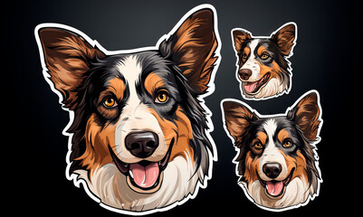 Australian Shepherd Border Collie face stickers with bright and expressive facial features.