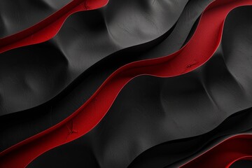 Poster - A close-up photograph of a dramatic composition featuring wavy lines in red and black. The background is dark matte black, while the lines create a striking aesthetic