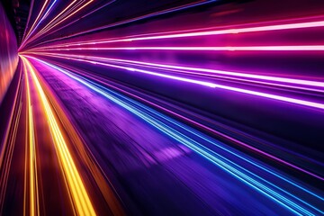 Fototapete - Neon light streaks illuminate a dark tunnel, creating a dynamic and futuristic scene